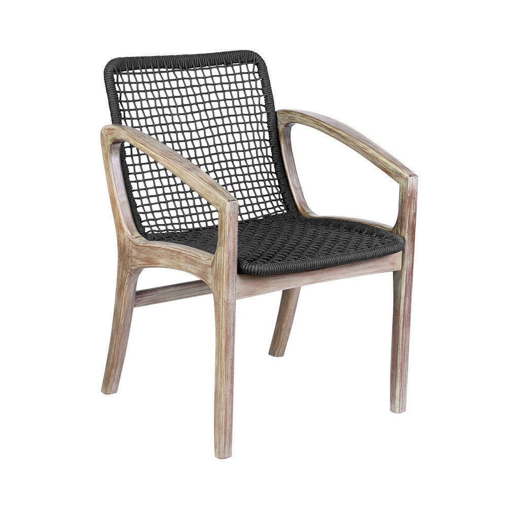 Tira 25 Inch Outdoor Patio Dining Chair Brown Eucalyptus Frame Woven Rope By Casagear Home BM314494