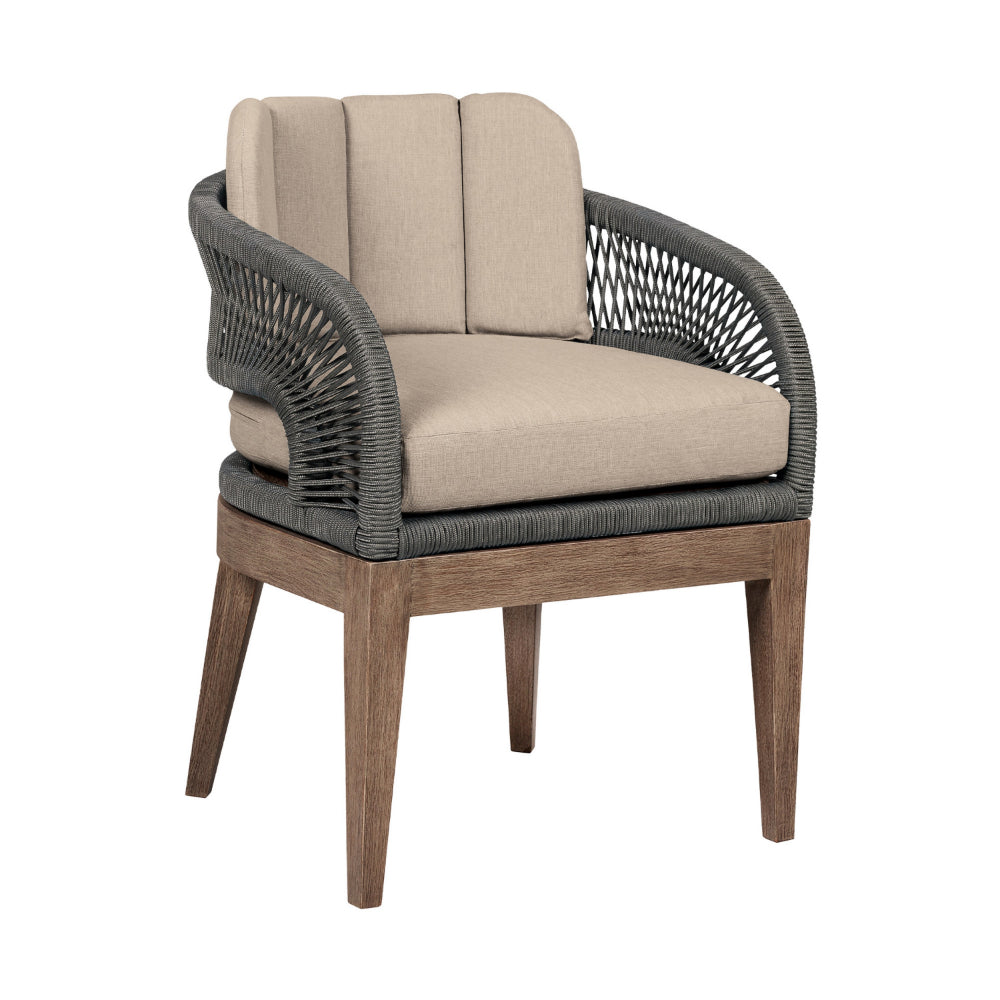 Kimi 23 Inch Outdoor Patio Dining Chair, Olefin Cushions, Gray Woven Rope By Casagear Home