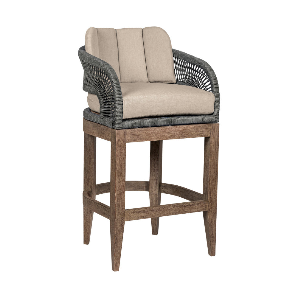 Kimi 26 Inch Outdoor Patio Counter Stool Chair, Olefin and Gray Woven Rope By Casagear Home