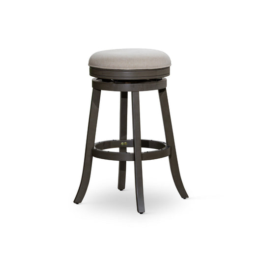 Opi 30 Inch Swivel Barstool, Round Cushioned Seat, Weathered Gray, Beige By Casagear Home