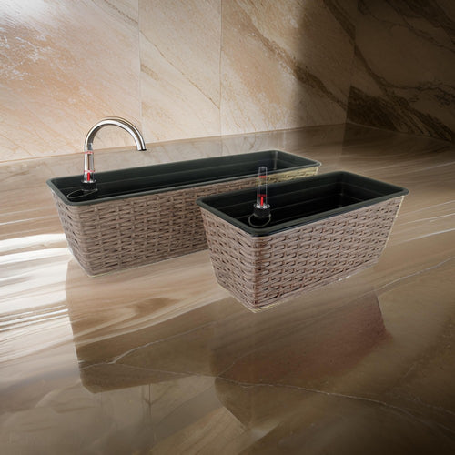 Wiki 23 Inch Self Watering Planter Set of 2, Hand Woven Wicker, Brown By Casagear Home