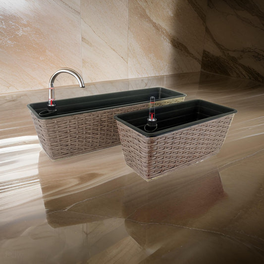 Wiki 23 Inch Self Watering Planter Set of 2, Hand Woven Wicker, Brown By Casagear Home