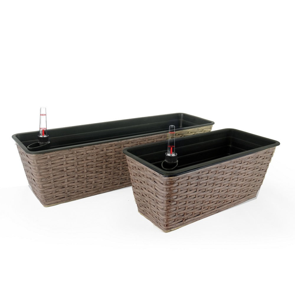 Wiki 23 Inch Self Watering Planter Set of 2 Hand Woven Wicker Brown By Casagear Home BM314508