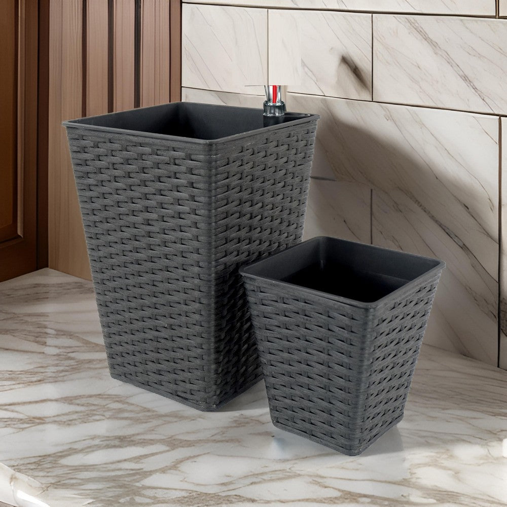 Aly 14 Inch Self Watering Planter Set of 2, Hand Woven Wicker, Brown By Casagear Home