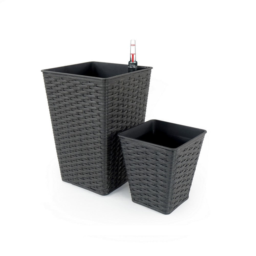 Aly 14 Inch Self Watering Planter Set of 2 Hand Woven Wicker Brown By Casagear Home BM314511