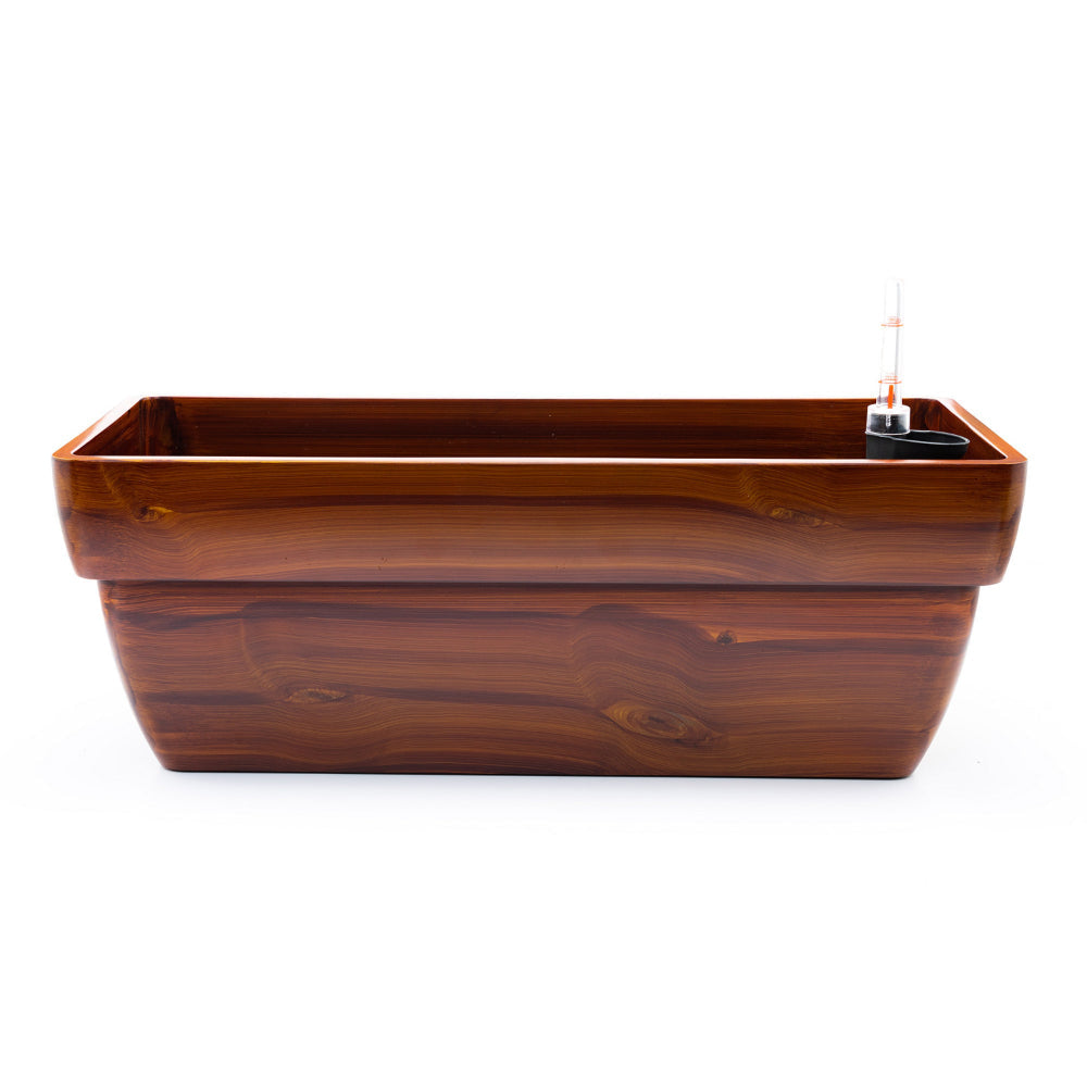 23 Inch Self Watering Planter, Rectangular Painted Plastic Body, Dark Brown By Casagear Home