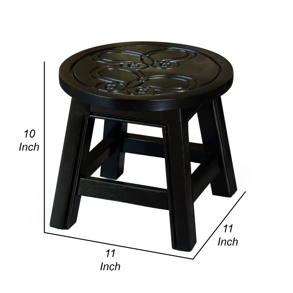 Sidi 11 Inch Step Stool Footrest, Wood Butterfly Print, Round, Dark Brown By Casagear Home