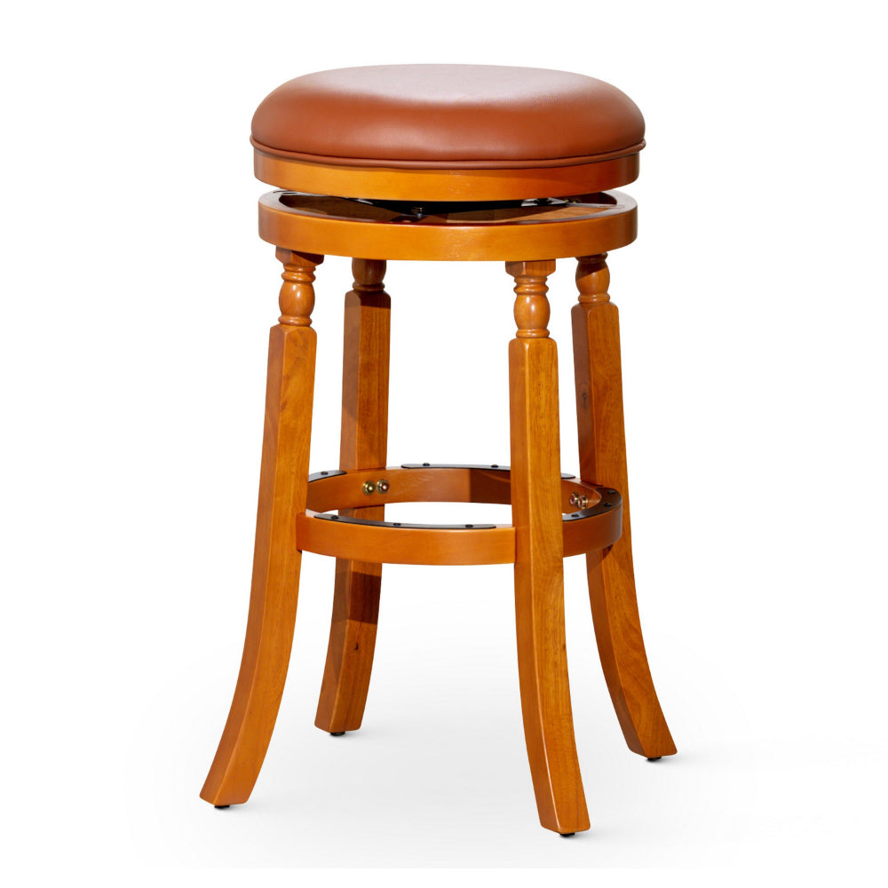 Opi 30 Inch Swivel Barstool, Bonded Leather, Natural Brown Solid Wood By Casagear Home