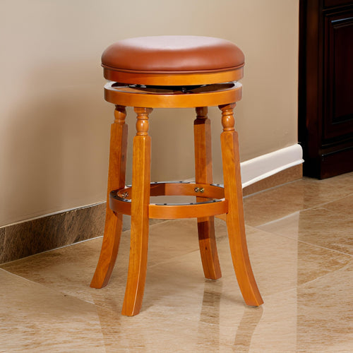 Opi 30 Inch Swivel Barstool, Bonded Leather, Natural Brown Solid Wood By Casagear Home
