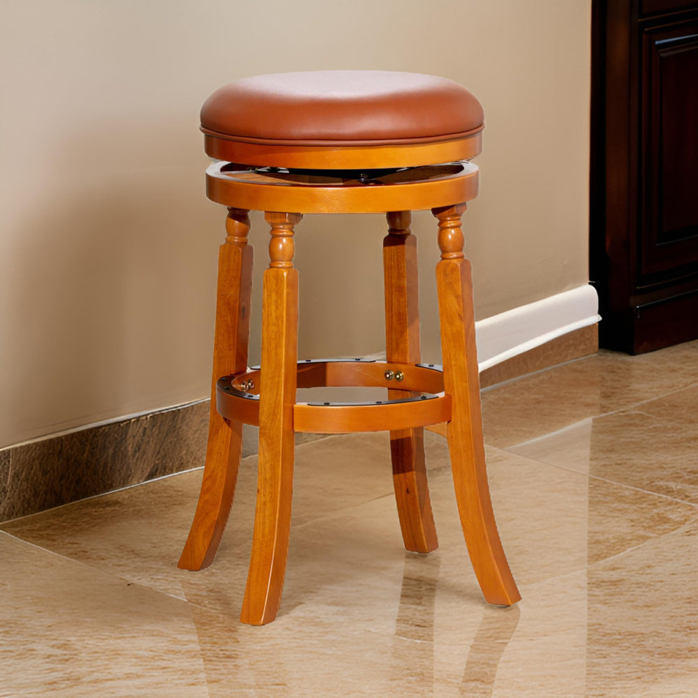 Opi 30 Inch Swivel Barstool, Bonded Leather, Natural Brown Solid Wood By Casagear Home
