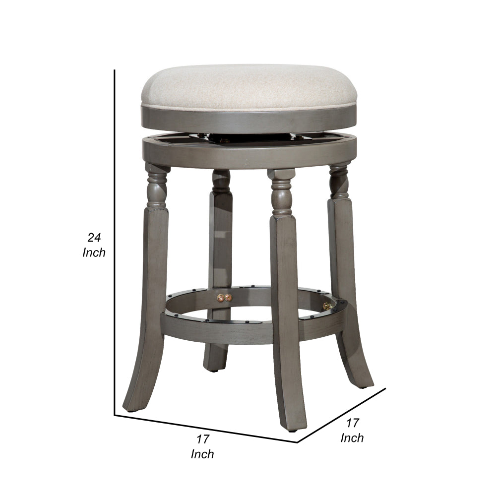 Opi 24 Inch Swivel Counter Stool, Beige Seat, Weathered Gray Solid Wood By Casagear Home