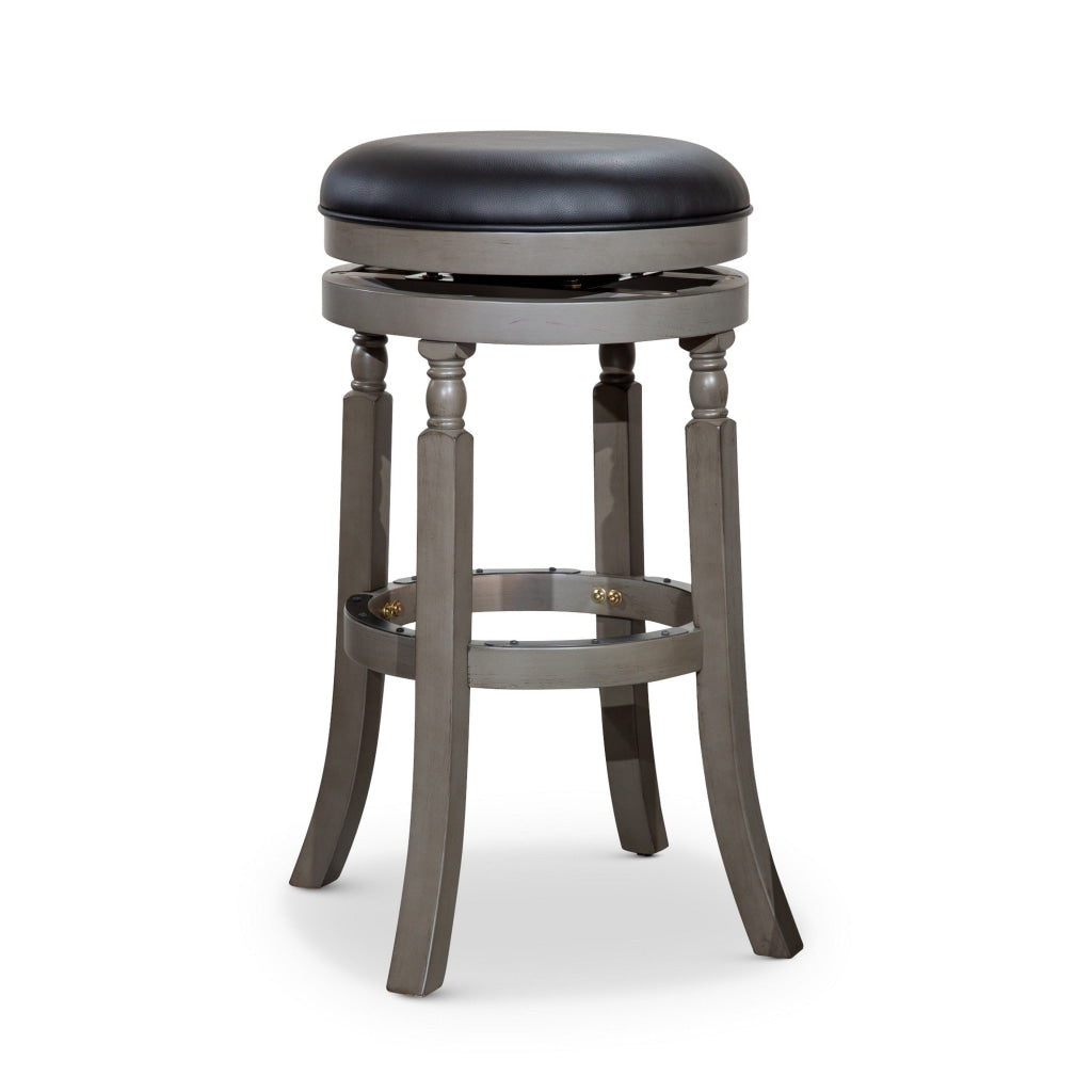 Opi 30 Inch Swivel Barstool Black Bonded Leather Weathered Gray Solid Wood By Casagear Home BM314521