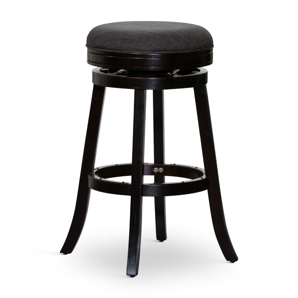 Opi 30 Inch Swivel Barstool, Gray Cushioned, Espresso Brown Solid Wood By Casagear Home