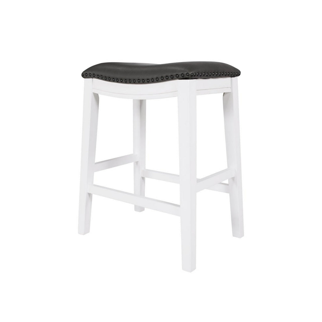 Ani 25 Inch Counter Stool Set of 2 Gray Faux Leather Saddle Seat White By Casagear Home BM314523