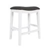 Ani 25 Inch Counter Stool Set of 2, Gray Faux Leather, Saddle Seat, White By Casagear Home