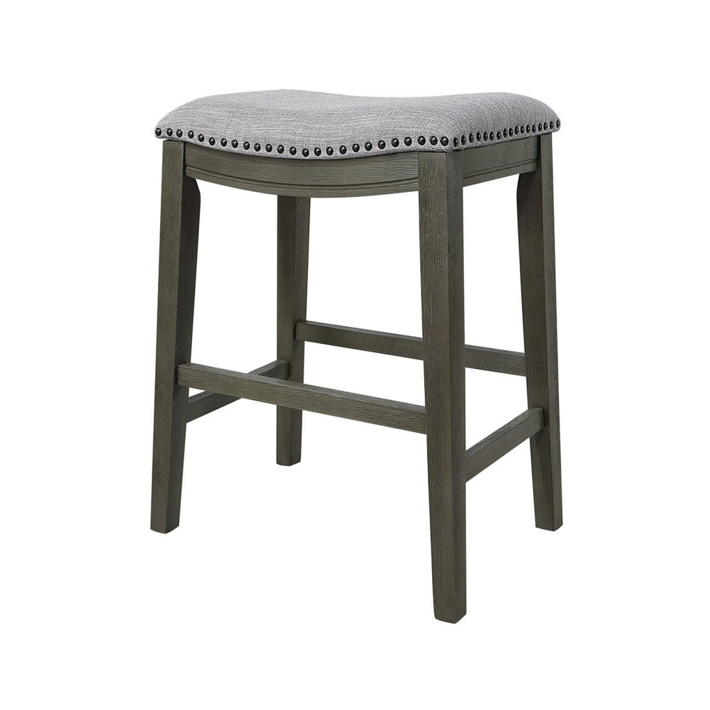 Ani 25 Inch Counter Stool Set of 2 Soft Faux Leather Saddle Seat Gray By Casagear Home BM314524