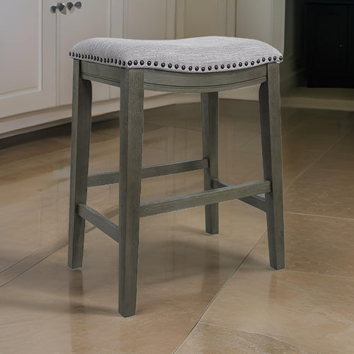 Ani 25 Inch Counter Stool Set of 2, Soft Faux Leather Saddle Seat, Gray By Casagear Home