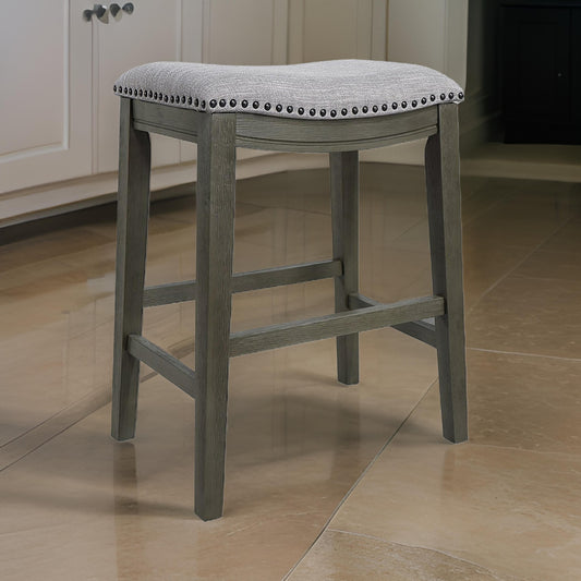 Ani 25 Inch Counter Stool Set of 2, Soft Faux Leather Saddle Seat, Gray By Casagear Home