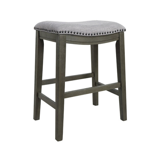 Ani 25 Inch Counter Stool Set of 2, Soft Faux Leather Saddle Seat, Gray By Casagear Home