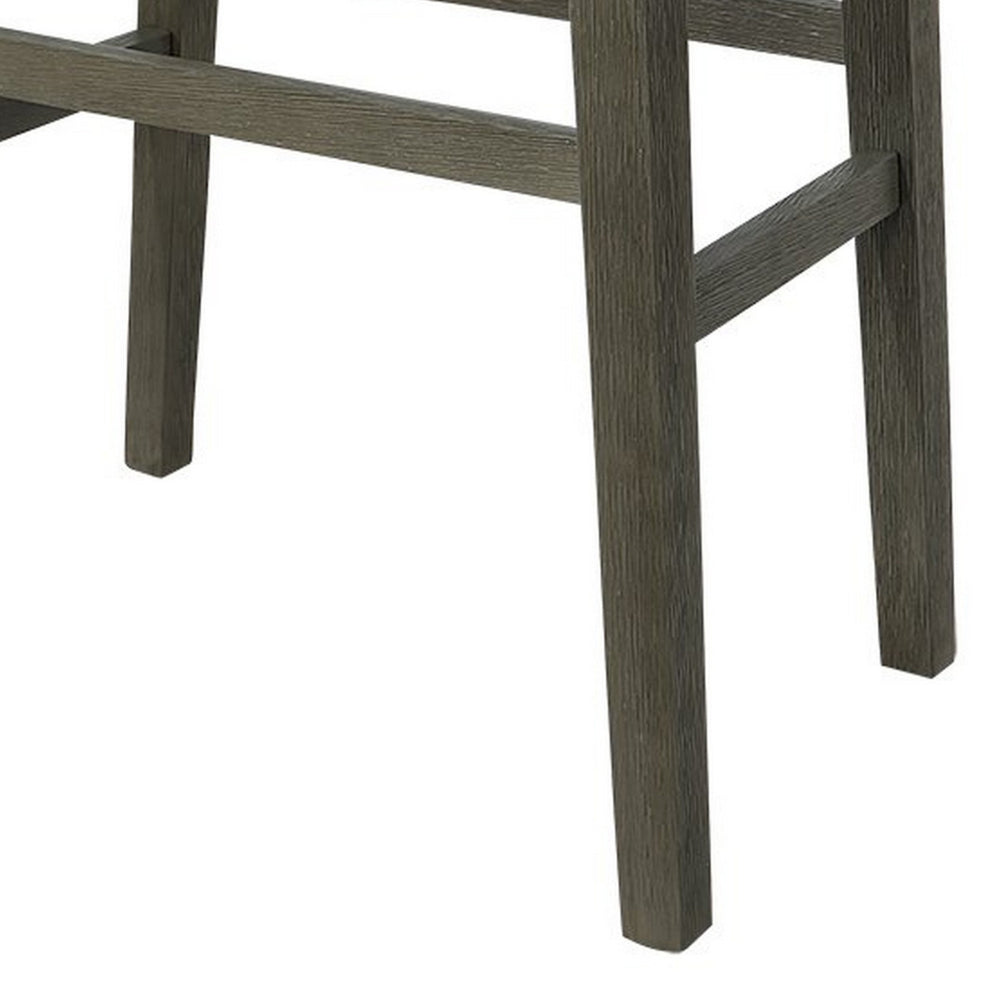 Ani 29 Inch Barstool Set of 2, Saddle Seat, Nailhead Trim, Light Gray Wood By Casagear Home