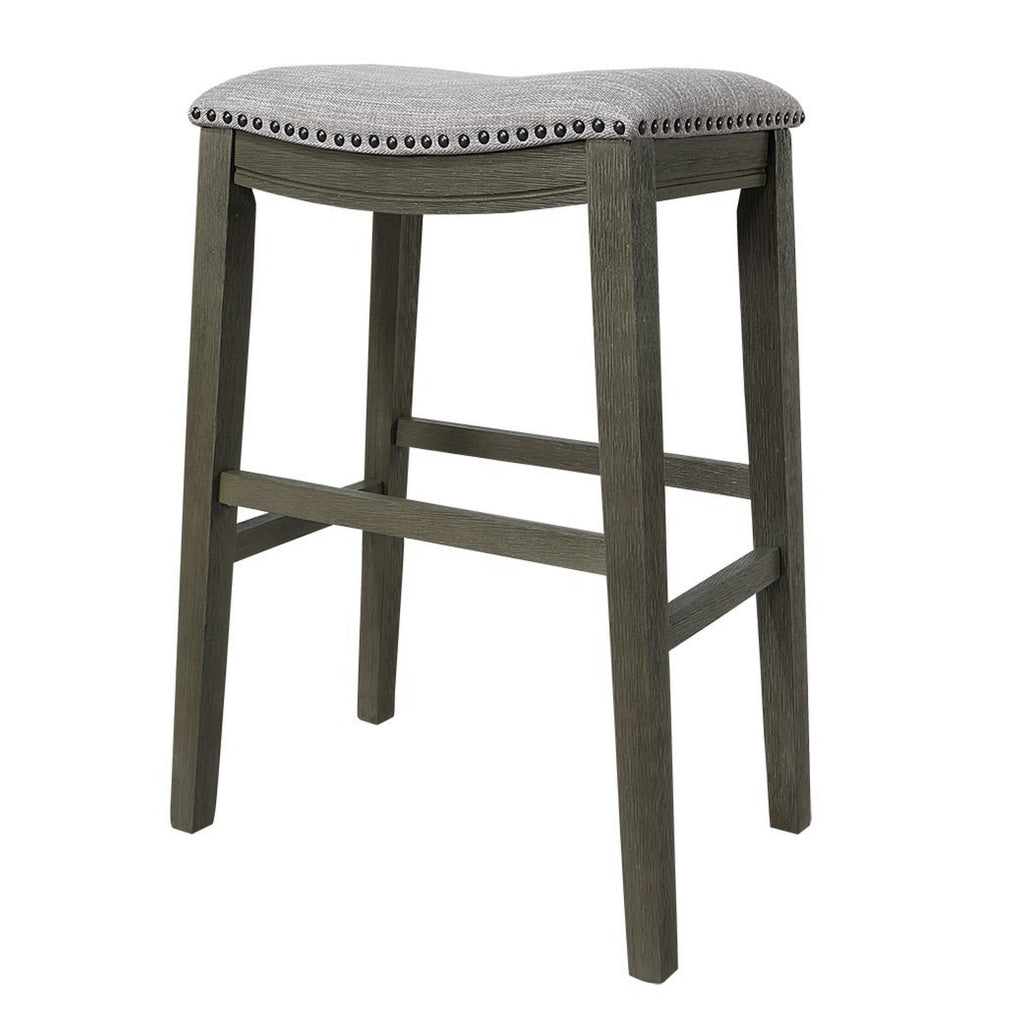 Ani 29 Inch Barstool Set of 2 Saddle Seat Nailhead Trim Light Gray Wood By Casagear Home BM314525