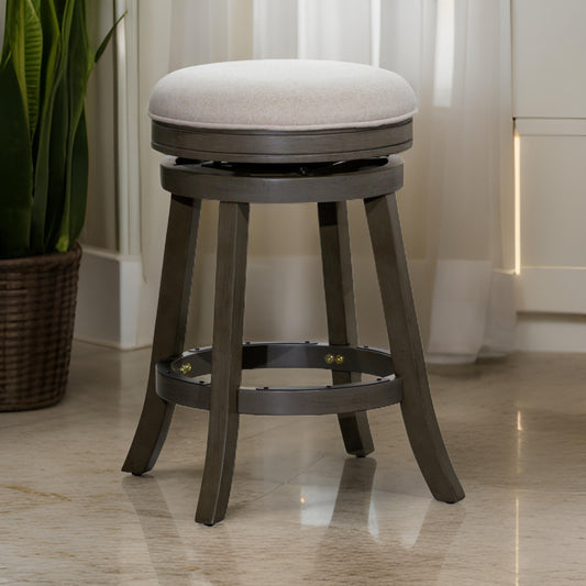 Opi 24 Inch Swivel Counter Stool, Charcoal Cushioned Seat, Weathered Gray By Casagear Home