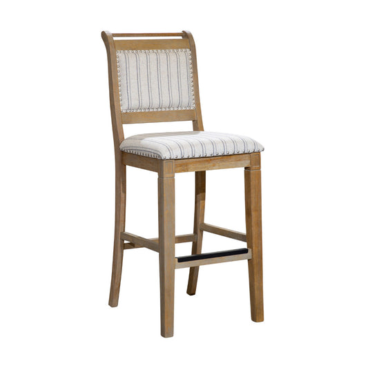 Miso 30 Inch Barstool Chair, Tufted Cushioned Seat, Striped, Rustic Gray By Casagear Home