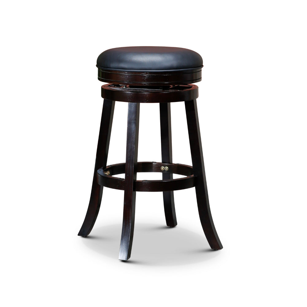Opi 30 Inch Swivel Barstool, Round Black Bonded Leather, Espresso Brown By Casagear Home