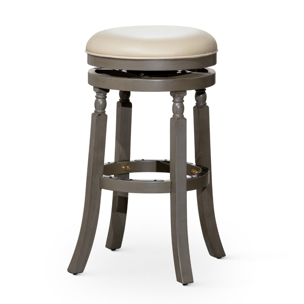 Opi 30 Inch Swivel Barstool, Weathered Gray, French Beige Bonded Leather By Casagear Home