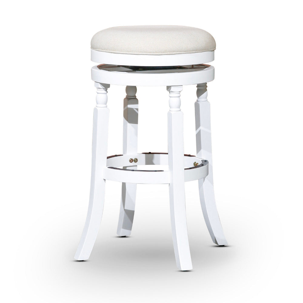 Opi 30 Inch Swivel Barstool, Beige Polyester, White Solid Wood Finish By Casagear Home