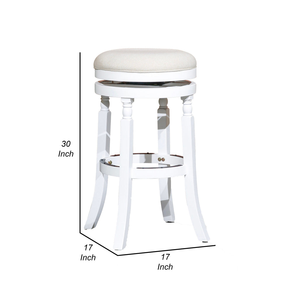 Opi 30 Inch Swivel Barstool, Beige Polyester, White Solid Wood Finish By Casagear Home