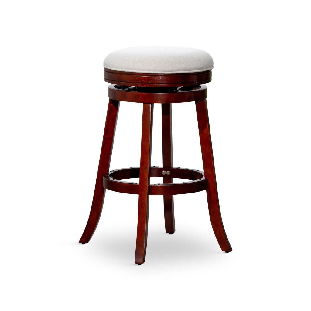 Opi 30 Inch Swivel Barstool Beige Polyester Cherry Brown Solid Wood By Casagear Home BM314538