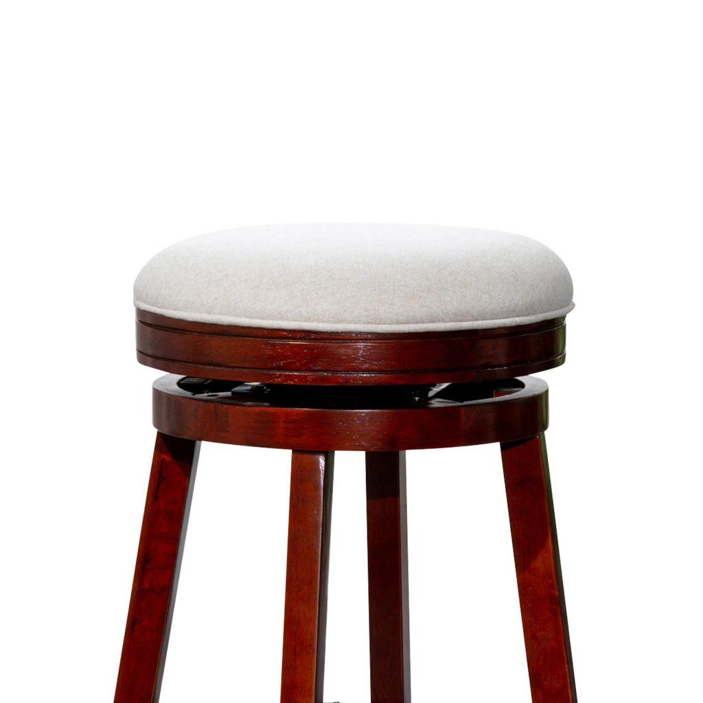 Opi 30 Inch Swivel Barstool Beige Polyester Cherry Brown Solid Wood By Casagear Home BM314538