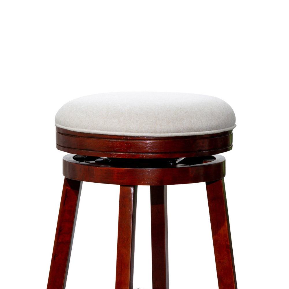 Opi 30 Inch Swivel Barstool, Beige Polyester, Cherry Brown Solid Wood By Casagear Home