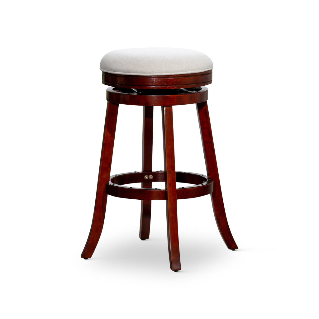 Opi 30 Inch Swivel Barstool Beige Polyester Cherry Brown Solid Wood By Casagear Home BM314538