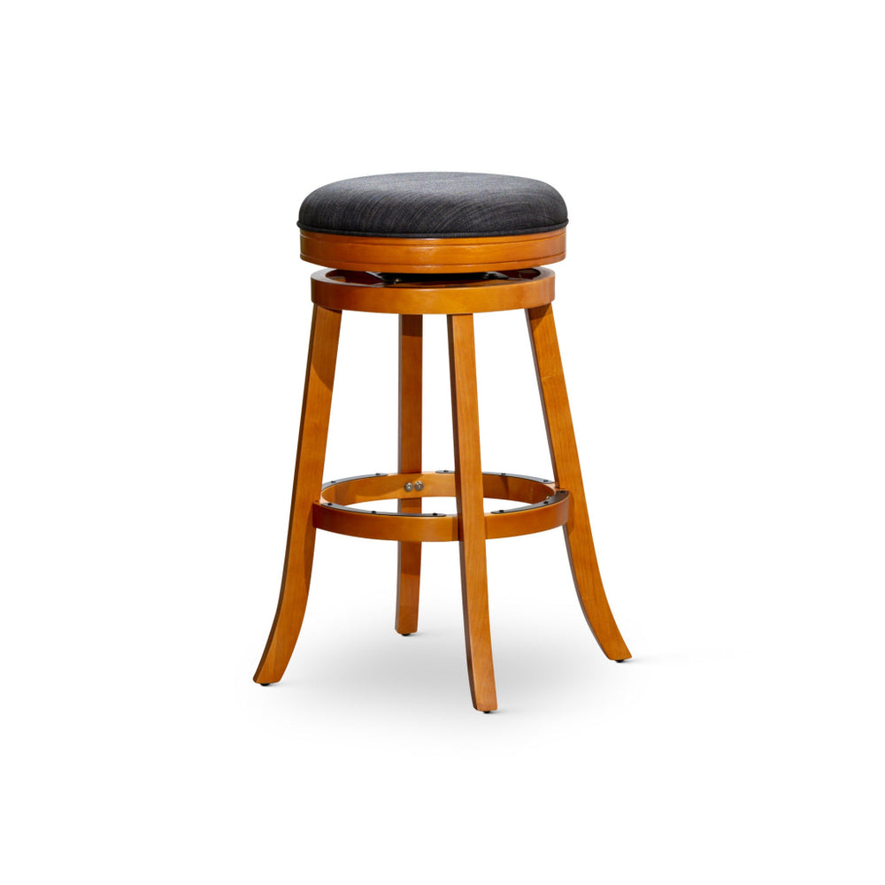 Opi 30 Inch Swivel Barstool, Gray Polyester, Natural Brown Solid Wood By Casagear Home