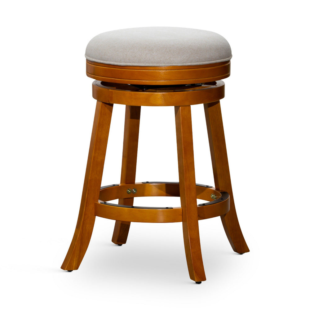 Opi 24 Inch Swivel Counter Stool, Beige Polyester, Natural Brown Solid Wood By Casagear Home