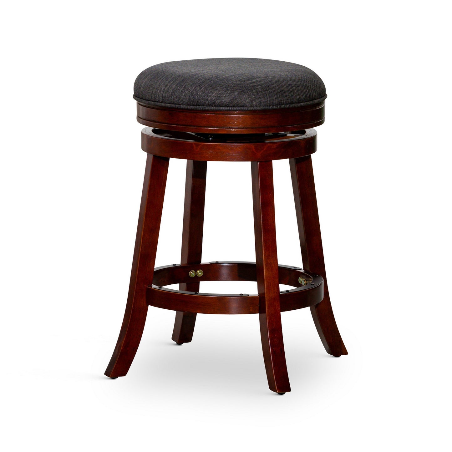 Opi 24 Inch Swivel Counter Stool, Dark Gray Fabric, Cherry Brown Solid Wood By Casagear Home