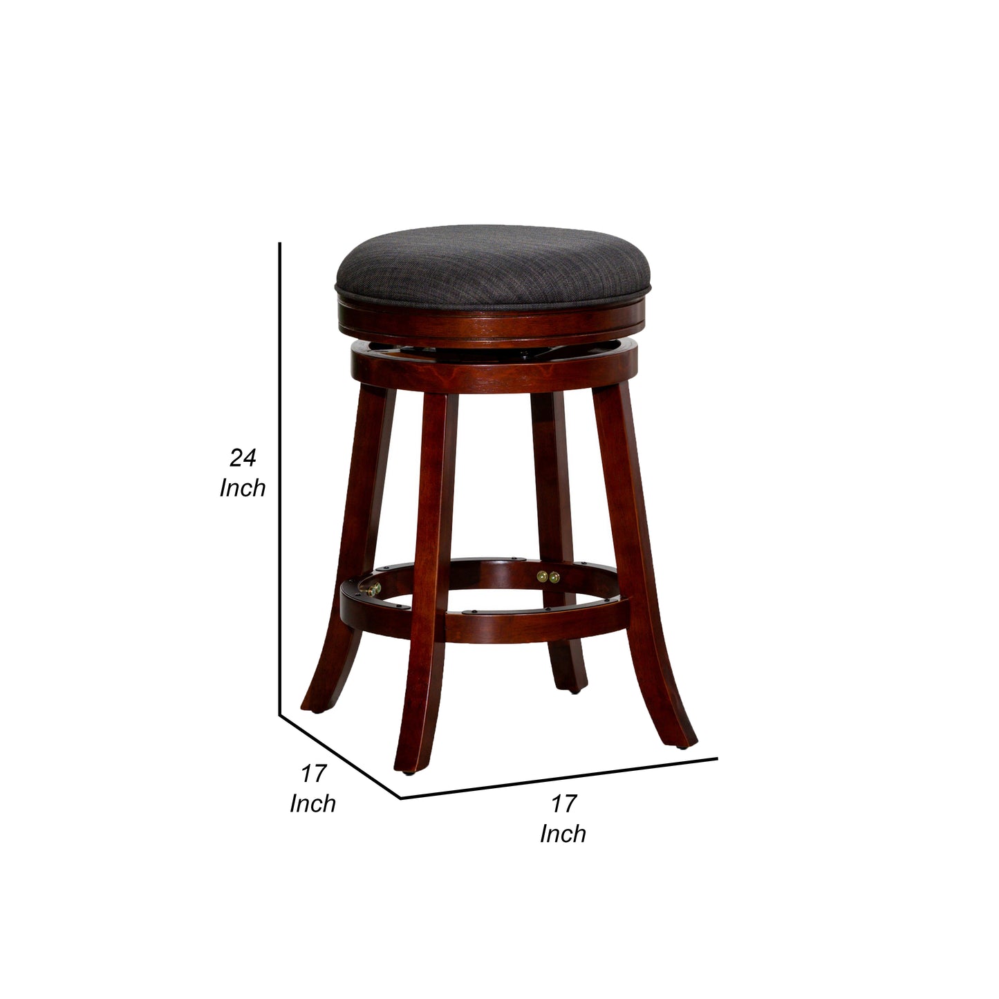 Opi 24 Inch Swivel Counter Stool, Dark Gray Fabric, Cherry Brown Solid Wood By Casagear Home