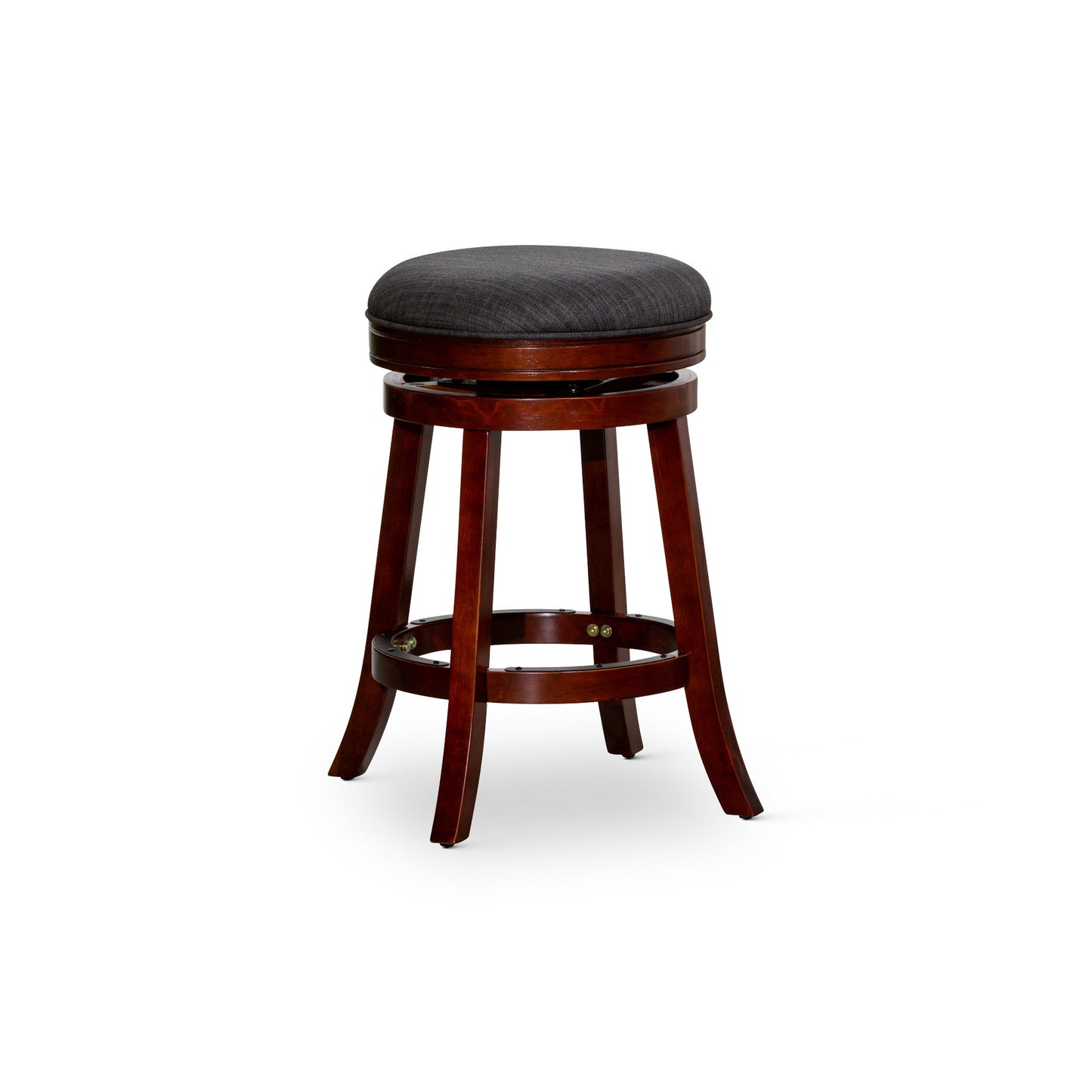 Opi 24 Inch Swivel Counter Stool, Dark Gray Fabric, Cherry Brown Solid Wood By Casagear Home