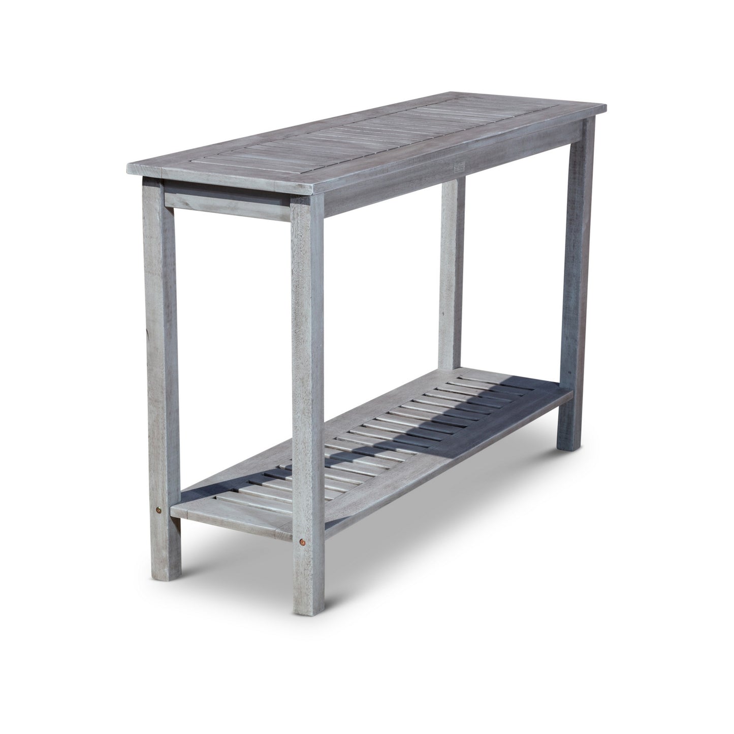 48 Inch Console Table, 2 Shelves, Slatted Design, Eucalyptus Silver Gray By Casagear Home