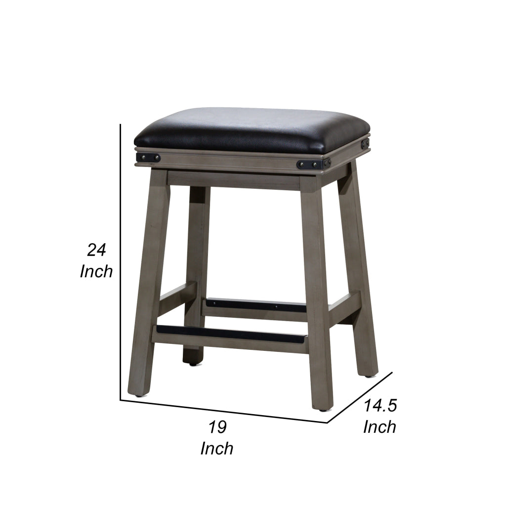 Nio 24 Inch Counter Stool Saddle Black Bonded Leather Weathered Gray By Casagear Home BM314545