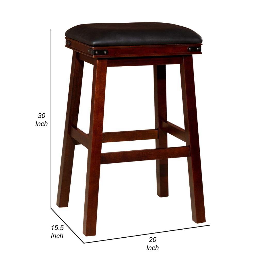 Nio 30 Inch Barstool, Black Bonded Leather Seat, Espresso Brown Solid Wood By Casagear Home