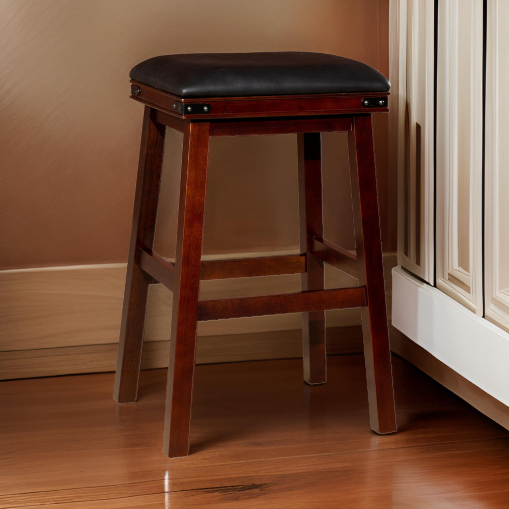 Nio 30 Inch Barstool, Black Bonded Leather Seat, Espresso Brown Solid Wood By Casagear Home