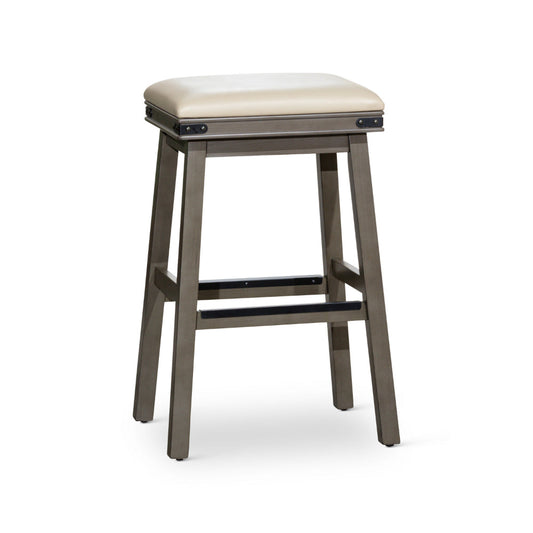 Nio 30 Inch Barstool, Cushioned Bonded Leather, Weathered Gray Solid Wood By Casagear Home