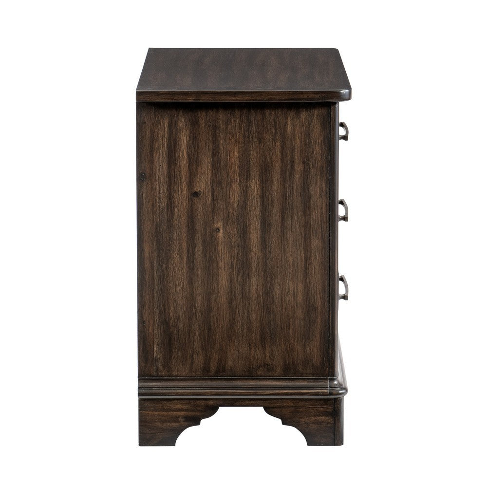 Amey 30 Inch Nightstand 3 Drawers with Bar Handles Rustic Brown Wood By Casagear Home BM314551