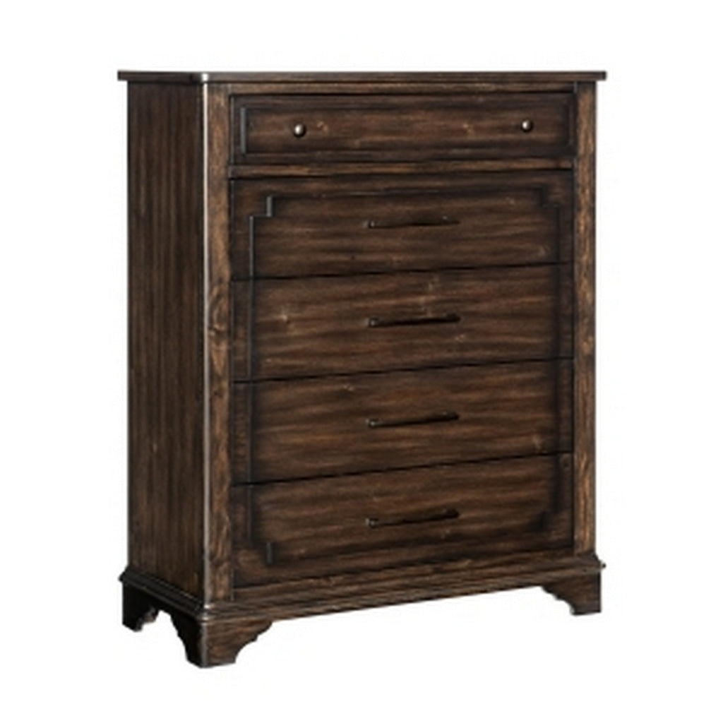 Amey 53 Inch Tall Dresser Chest 5 Drawers Bar Handles Rustic Brown Wood By Casagear Home BM314553