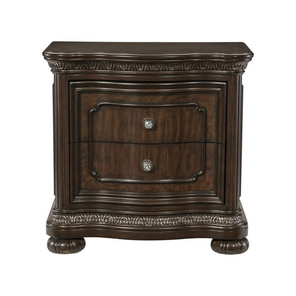 Joni 31 Inch Nightstand Bow Front 2 Drawers USB Port Dark Cherry Brown By Casagear Home BM314554