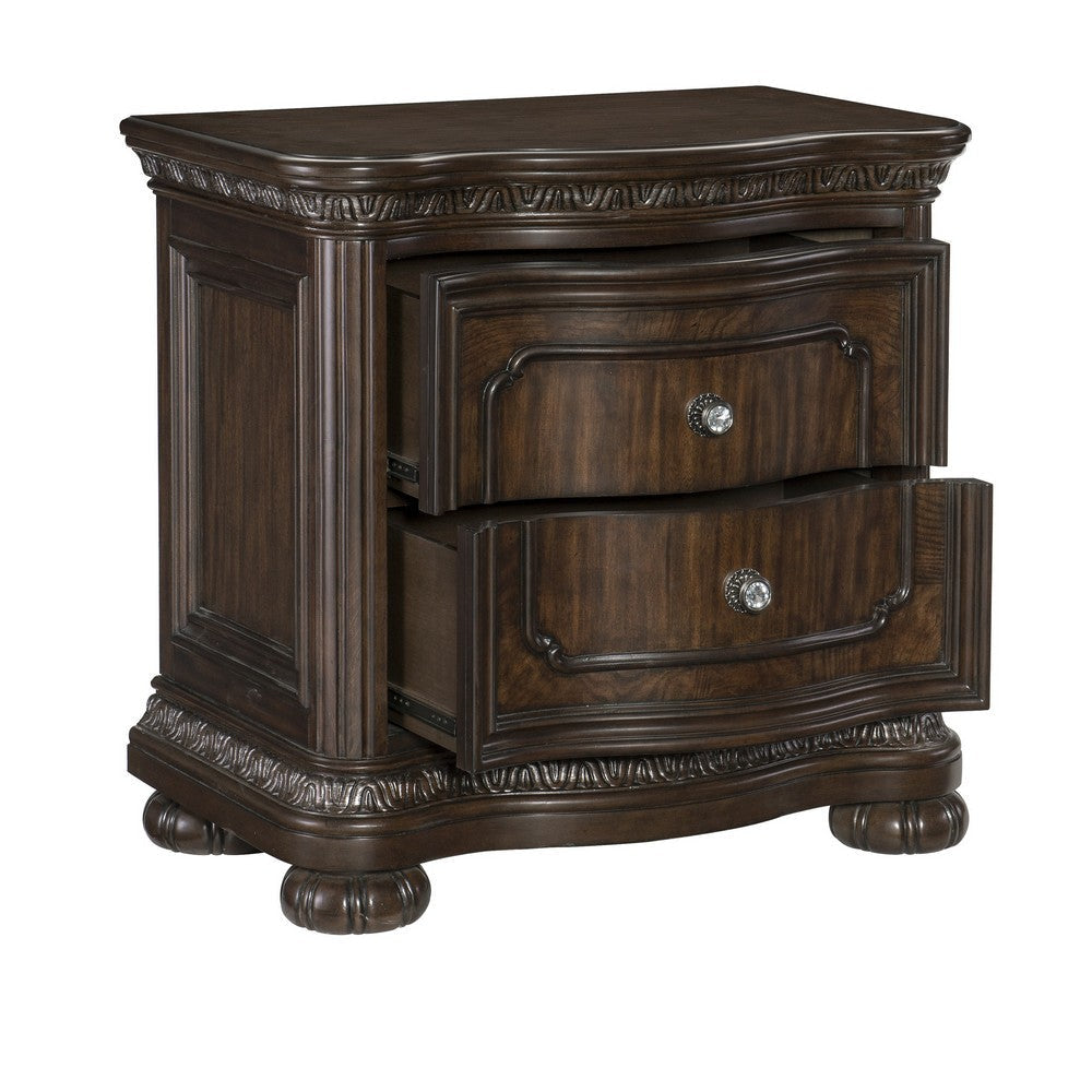 Joni 31 Inch Nightstand Bow Front 2 Drawers USB Port Dark Cherry Brown By Casagear Home BM314554