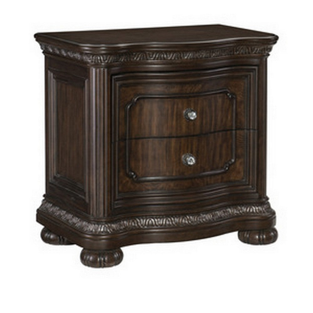 Joni 31 Inch Nightstand Bow Front 2 Drawers USB Port Dark Cherry Brown By Casagear Home BM314554